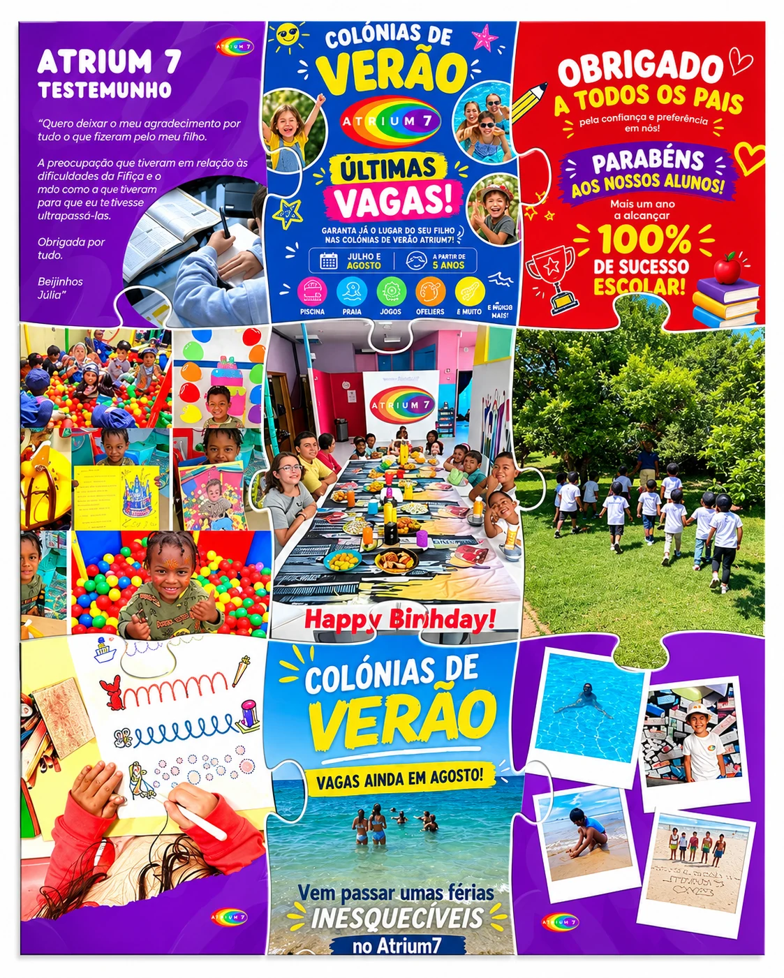 Puzzle com imagens e cards de eventos do Atrium7